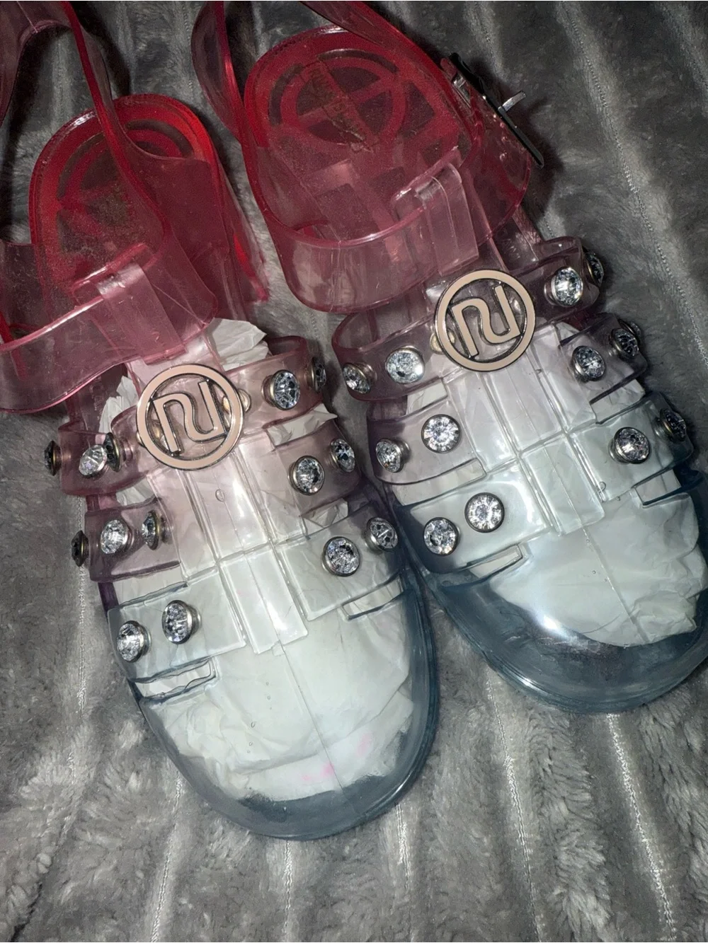 River Island Pink to Blue Ombre Jelly Sandals with Silver Studs